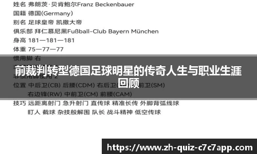 前裁判转型德国足球明星的传奇人生与职业生涯回顾